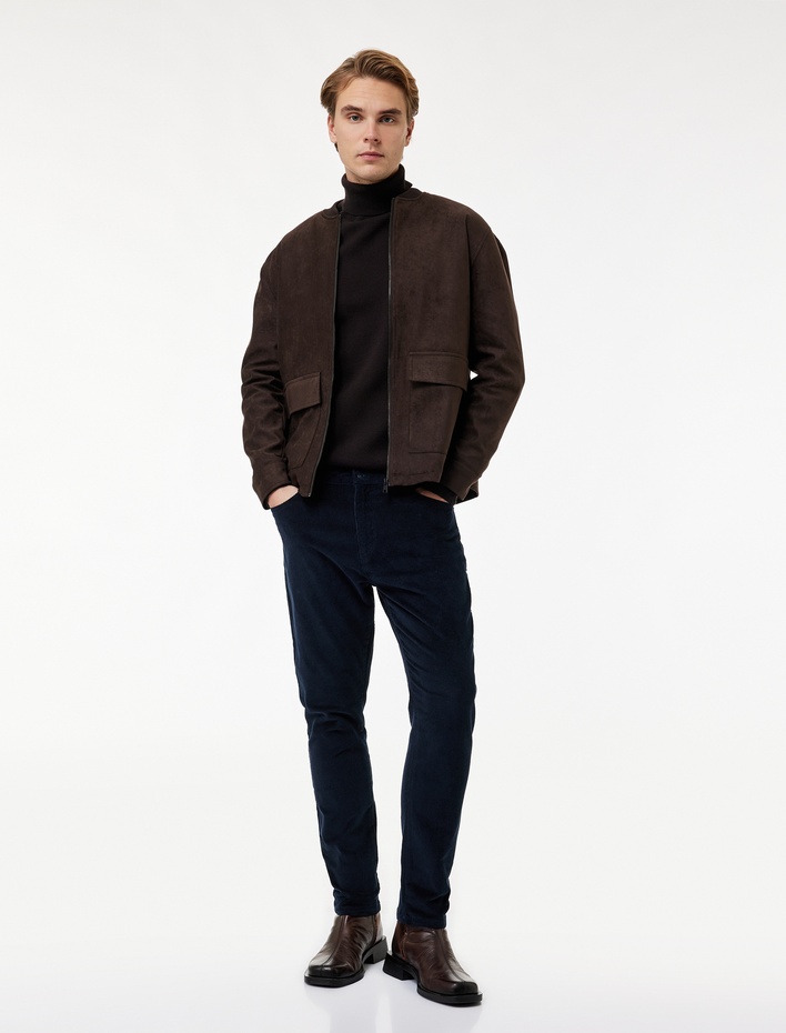  Pamuklu Normal Bel Cepli Fitilli Kadife Pantolon