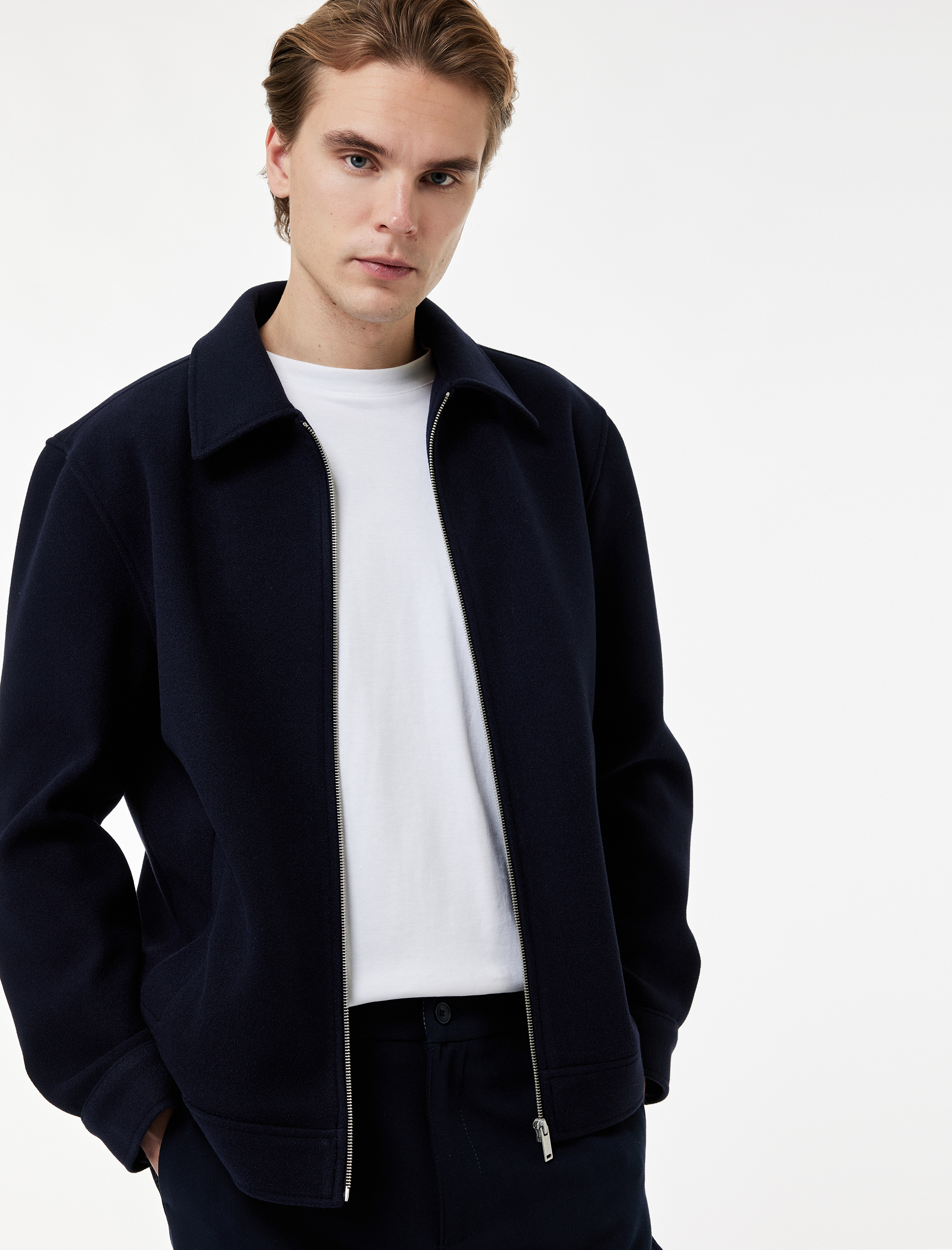   Regular Fit Cepli Gömlek Yaka Fermuarlı Kaşe Ceket