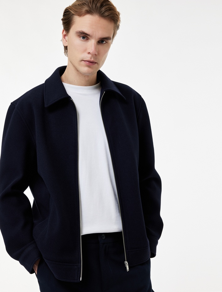  Regular Fit Cepli Gömlek Yaka Fermuarlı Kaşe Ceket