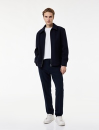 Regular Fit Cepli Gömlek Yaka Fermuarlı Kaşe Ceket