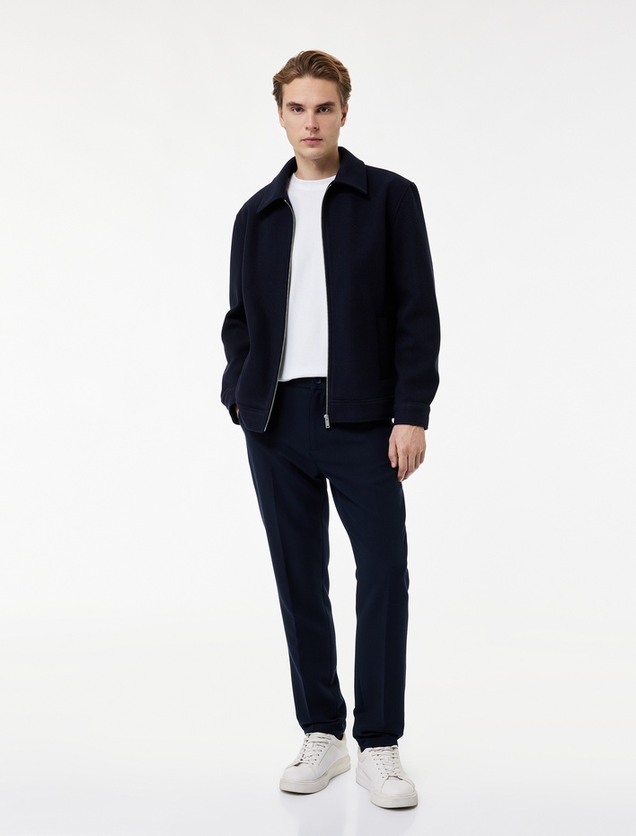  Regular Fit Cepli Gömlek Yaka Fermuarlı Kaşe Ceket