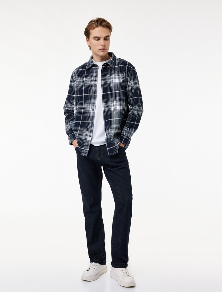  Regular Fit Klasik Yaka Düğmeli Uzun Kollu Oduncu Gömleği