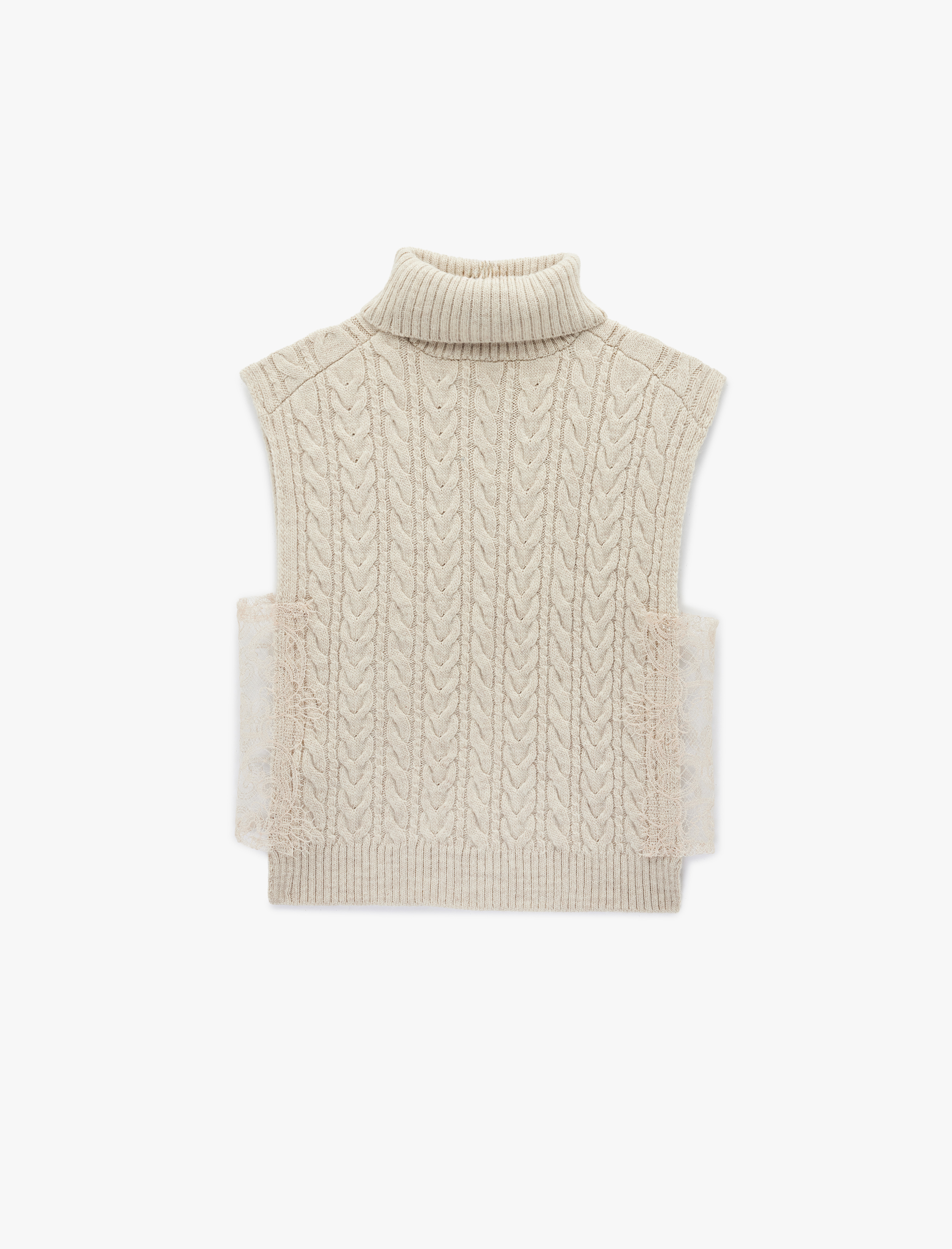   Koton X Şahika Ercümen - Yanları Dantel Detaylı Balıkçı Yaka Saç Örgü Süveter