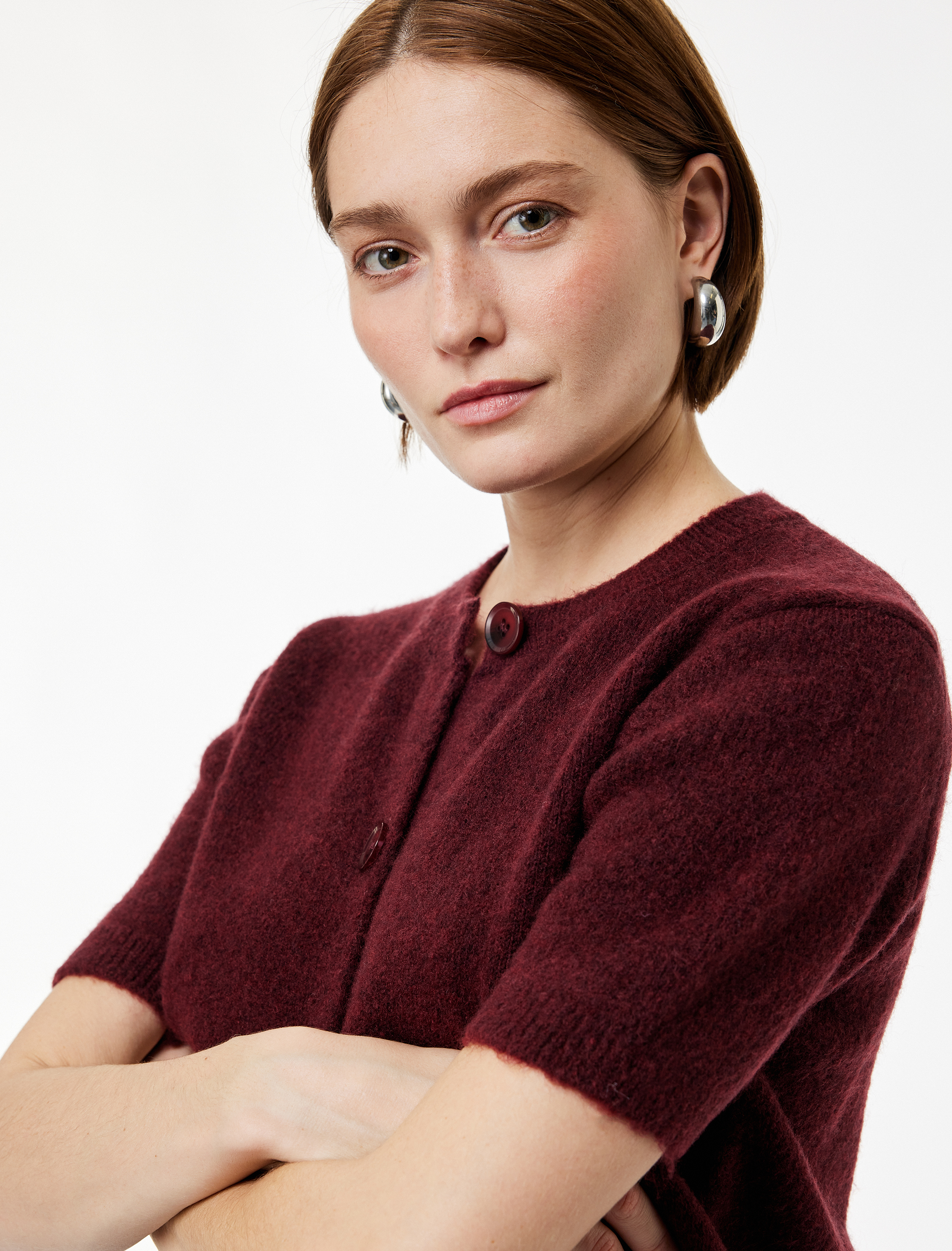   Bisiklet Yaka Düğmeli Kısa Kollu Triko Hırka