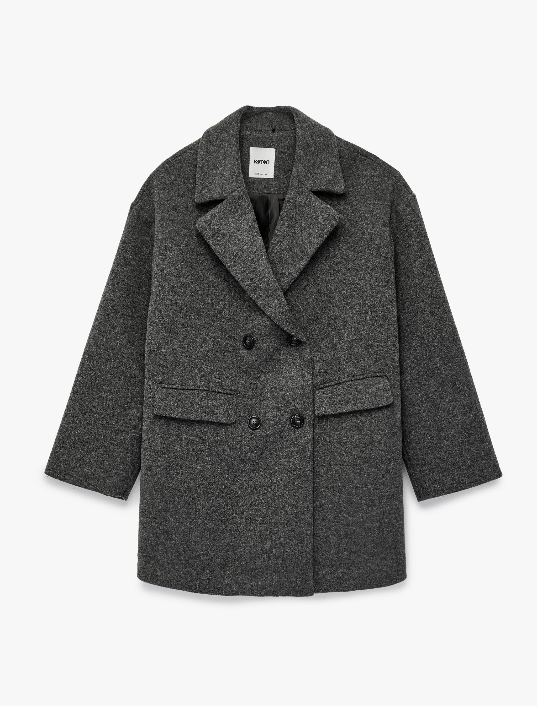   Uzun Kollu Düğmeli Cepli Kruvaze Kaşe Kaban