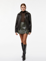 Slim Fit Yırtmaç Detaylı A Kesim Mini Saten Şort Etek