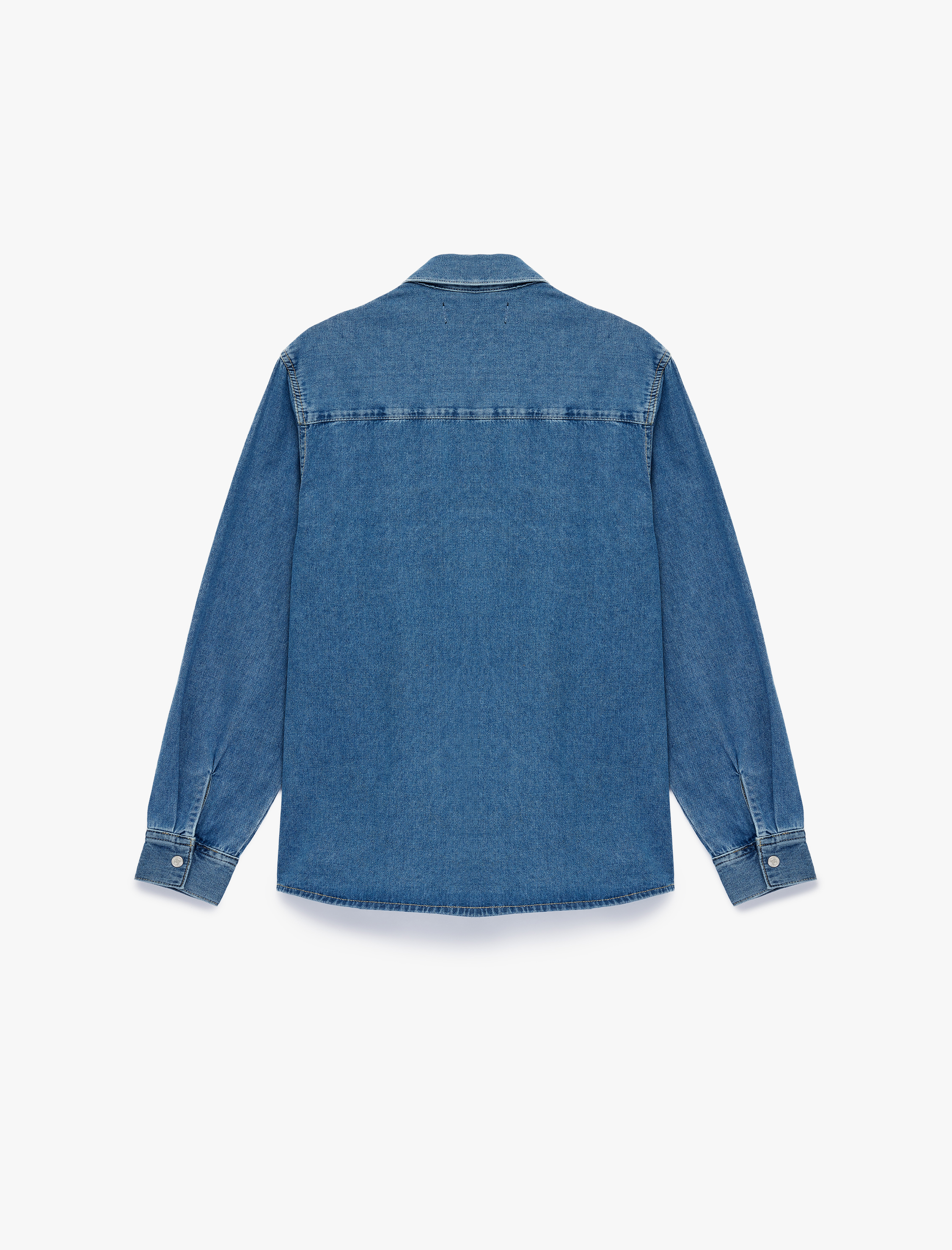   Rahat Kalıp Uzun Kollu Düğmeli Kapaklı Cepli Klasik Yaka Pamuklu Jean Gömlek