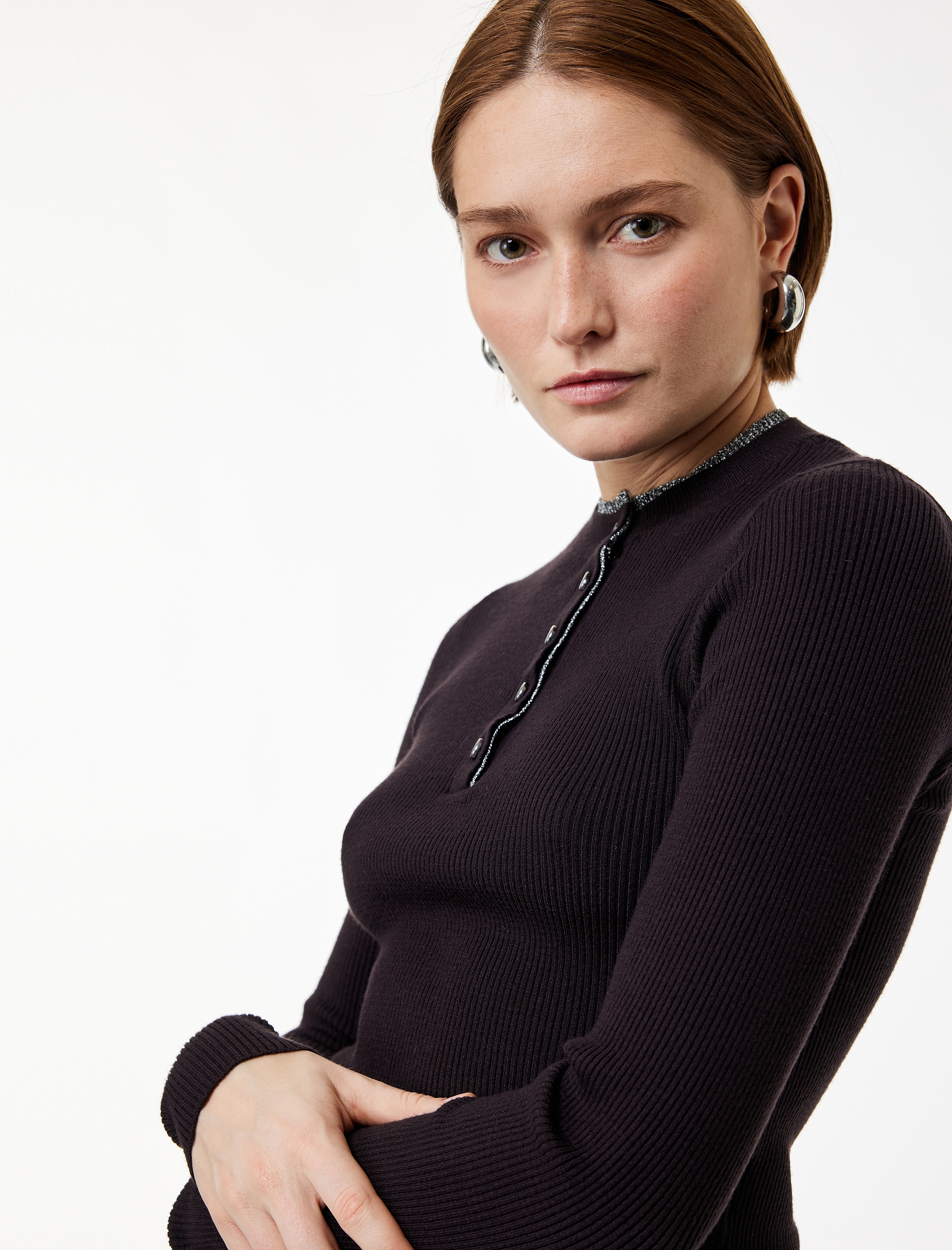   Koton X Şahika Ercümen - Uzun Kollu Yarım Düğmeli Çift Yuvarlak Yaka Triko Kazak