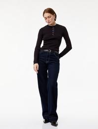 Koton X Şahika Ercümen - Uzun Kollu Yarım Düğmeli Çift Yuvarlak Yaka Triko Kazak