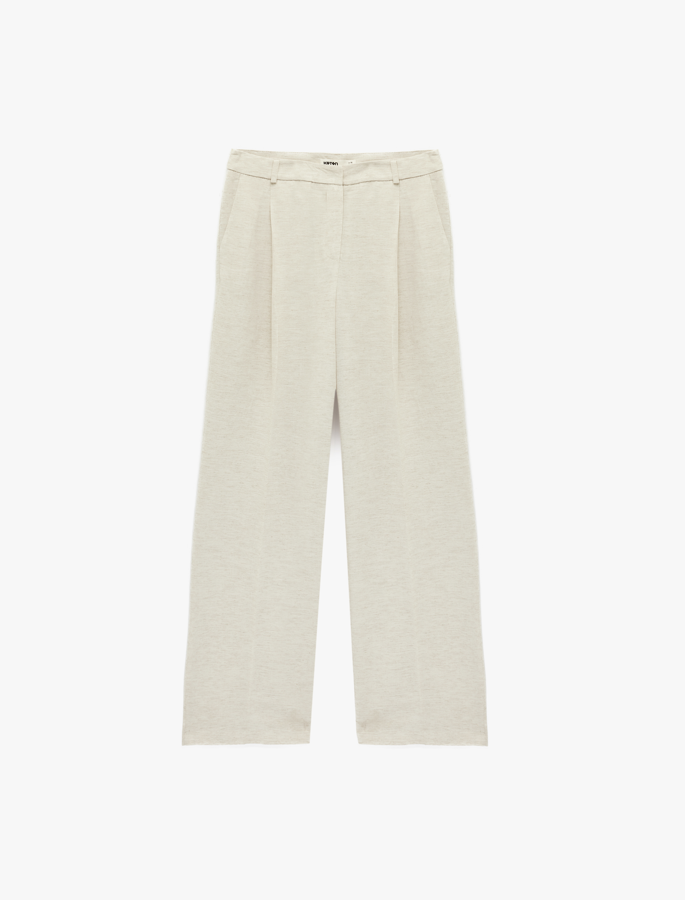   Pile Detaylı Cepli Keten Karışımlı Geniş Paça Pantolon