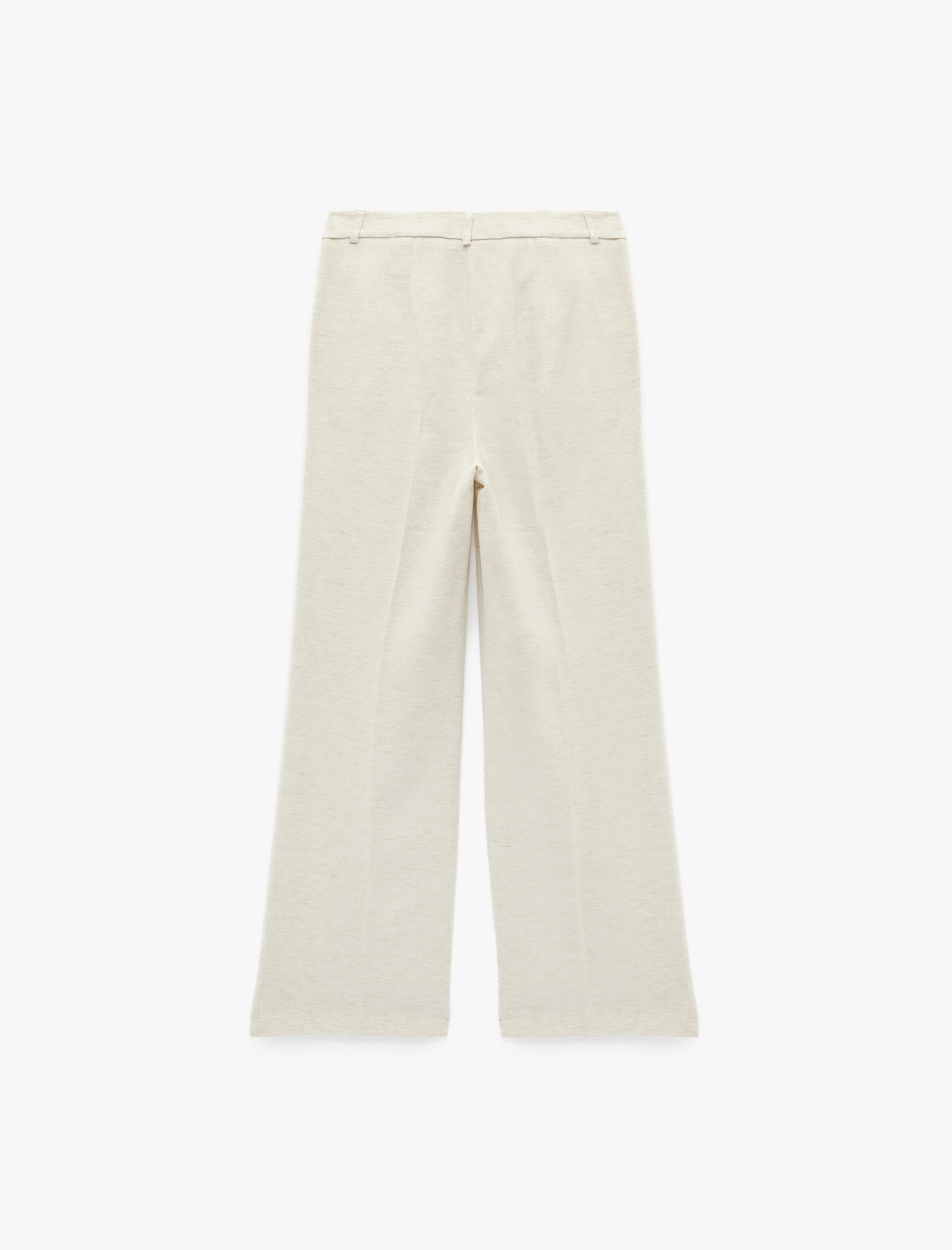   Pile Detaylı Cepli Keten Karışımlı Geniş Paça Pantolon