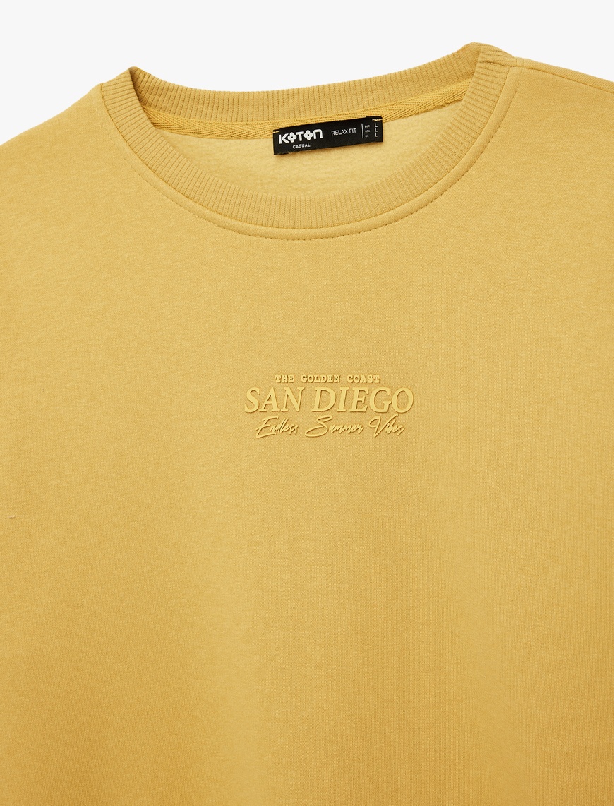 ムク　sar ① Sarı Erkek Uzun Kollu Bisiklet Yaka Oversize Baskılı Sweatshirt