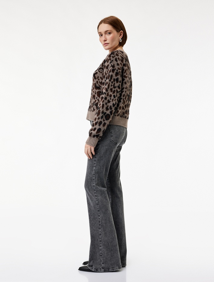  Cepli Dar Kalıp İspanyol Paça Jean Pantolon - Flare Jeans