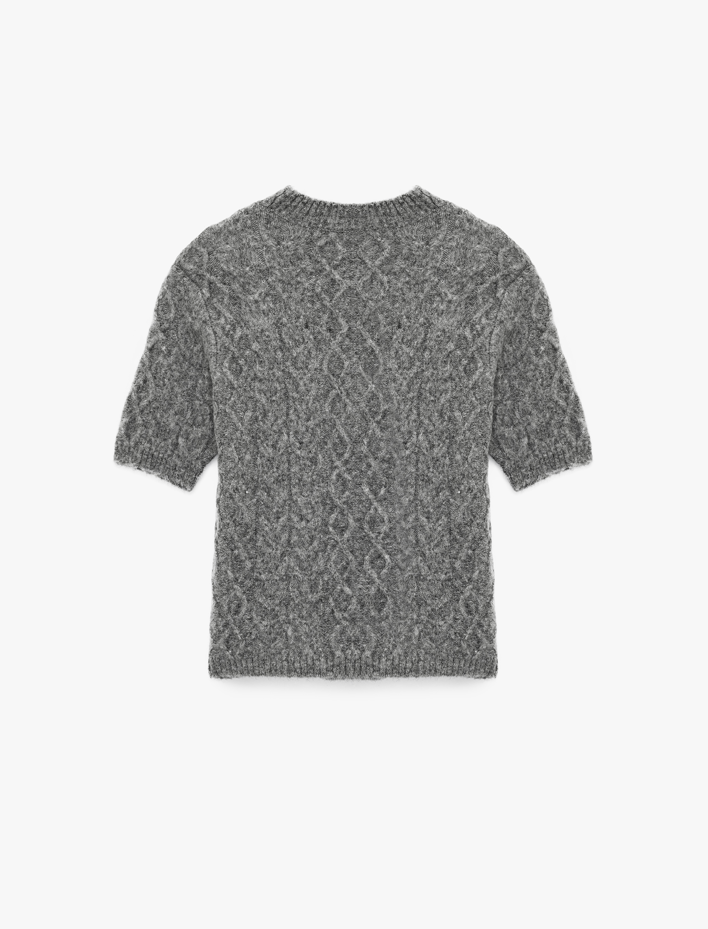   Bisiklet Yaka Kısa Kollu Taşlı Saç Örgü Kazak