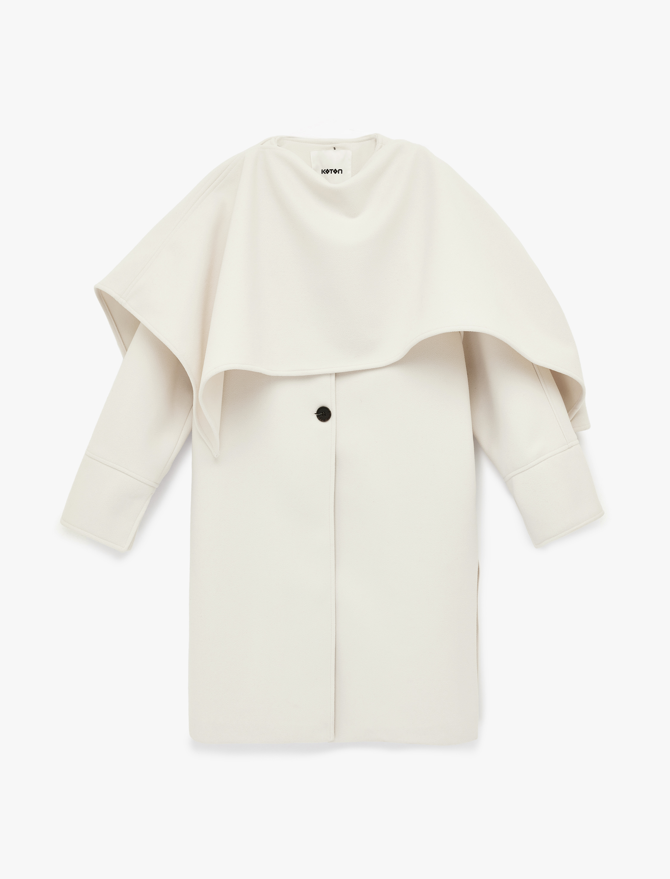   Oversize Kaşe Şal Yaka Kaban Uzun Kollu Düğmeli Cepli