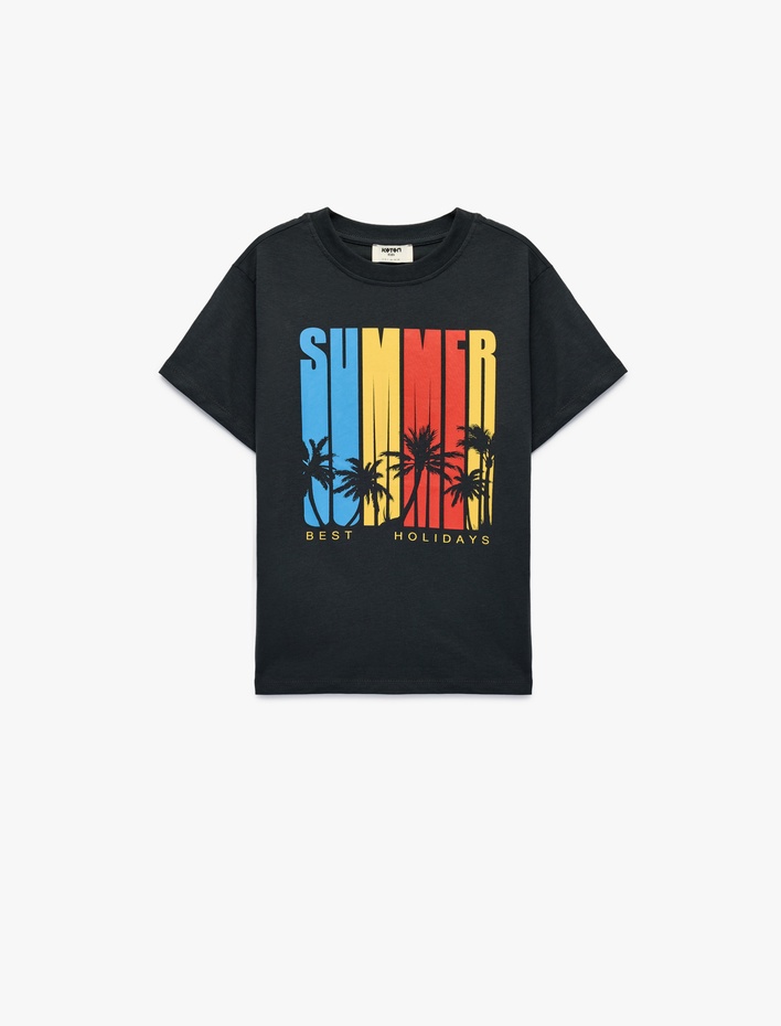 Erkek Çocuk Baskılı Kısa Kollu Bisiklet Yaka Pamuklu Tişört