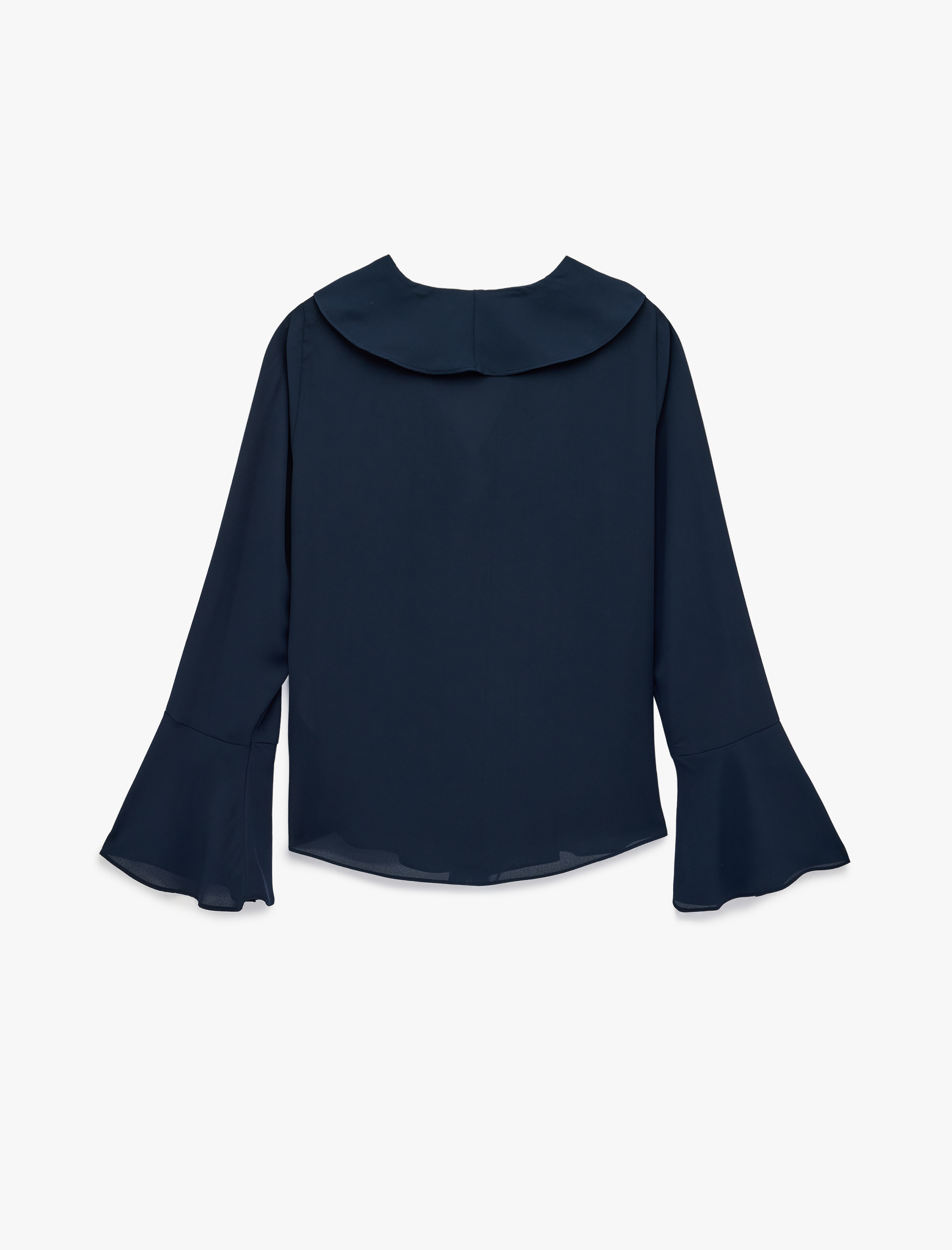   Uzun Kollu V Yaka Fırfır Detaylı Şifon Bluz