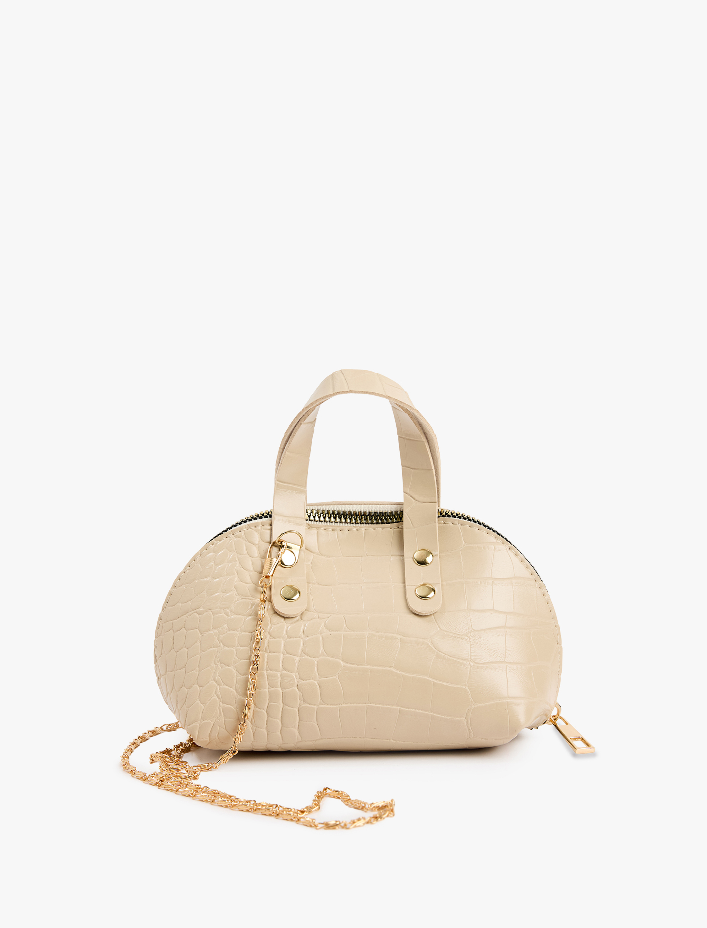  Kadın Timsah Derisi Görünümlü Zincir Askılı Metal Aksesuarlı El Çantası