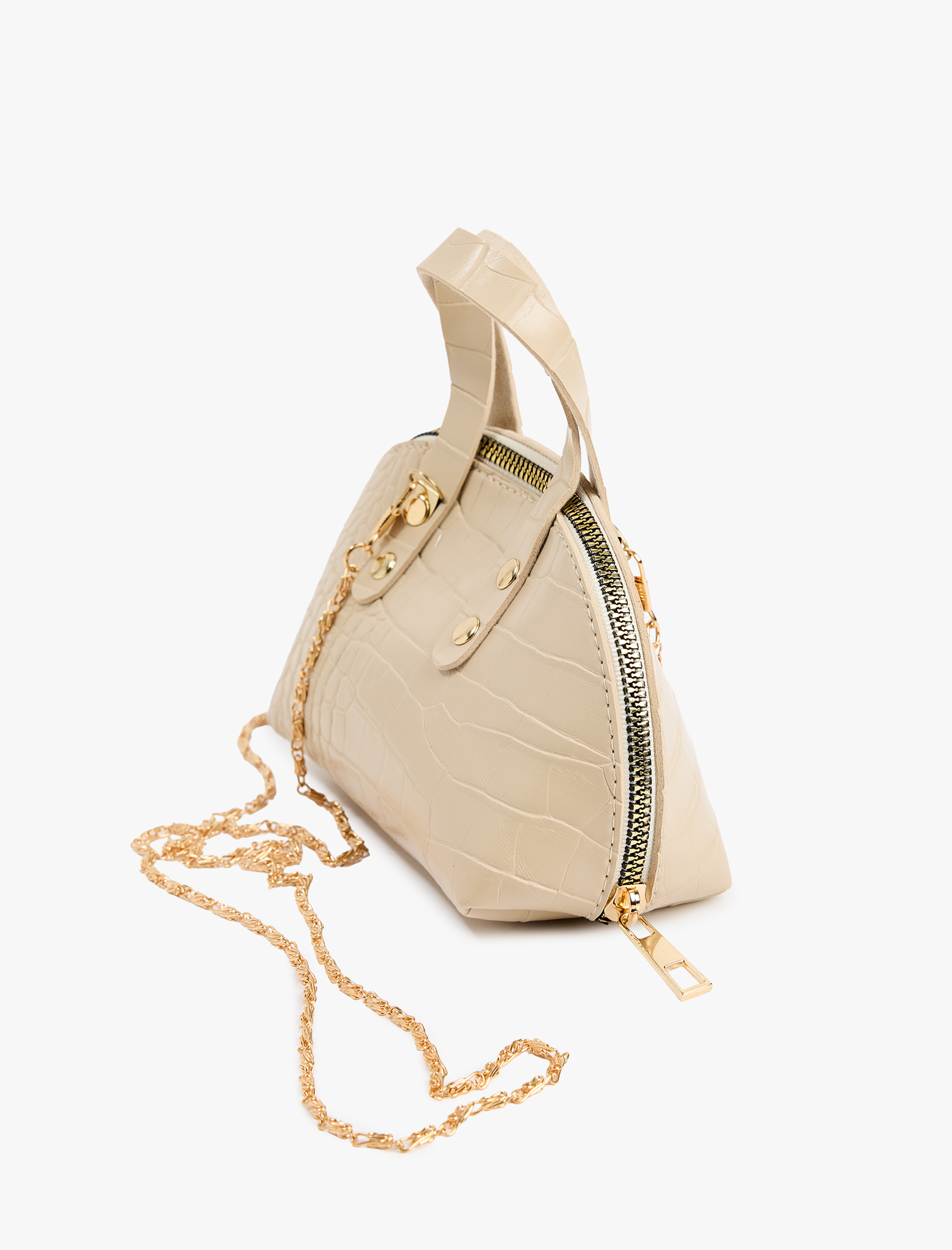  Kadın Timsah Derisi Görünümlü Zincir Askılı Metal Aksesuarlı El Çantası
