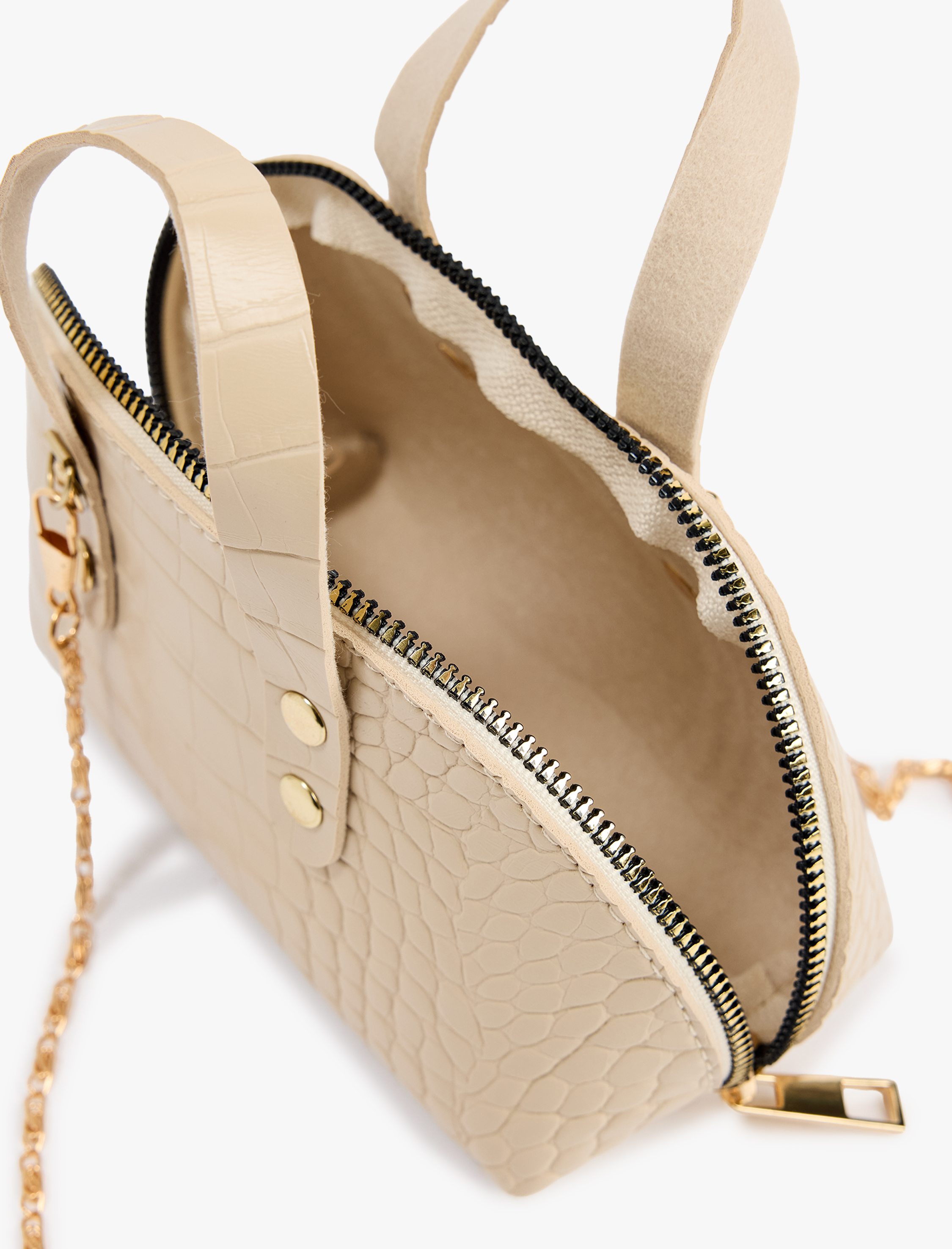  Kadın Timsah Derisi Görünümlü Zincir Askılı Metal Aksesuarlı El Çantası