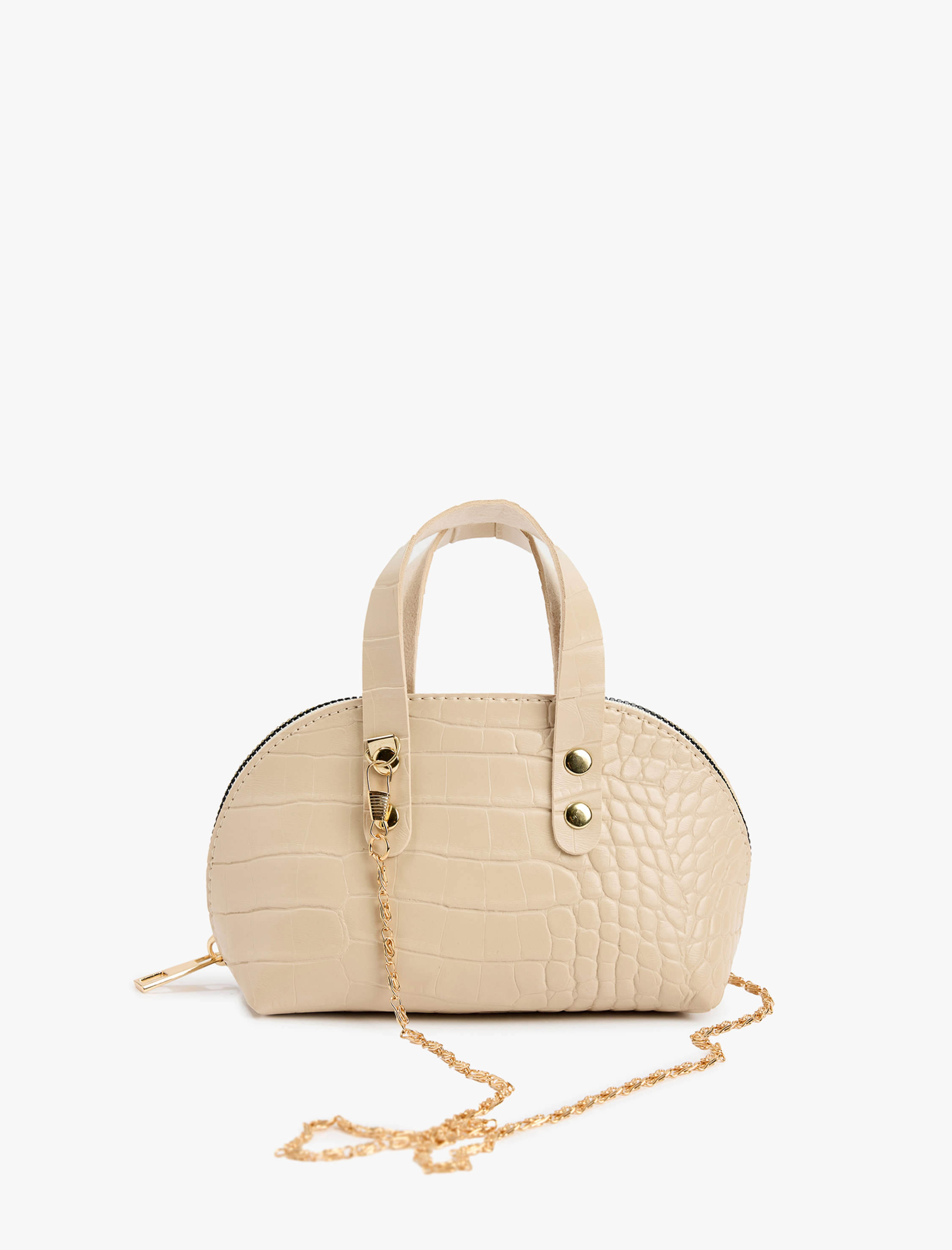  Kadın Timsah Derisi Görünümlü Zincir Askılı Metal Aksesuarlı El Çantası