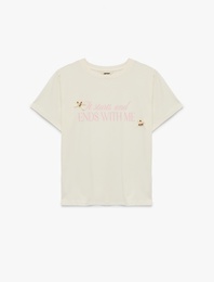 Regular Fit Kısa Kollu Bisiklet Yaka Pamuklu Baskılı Tişört