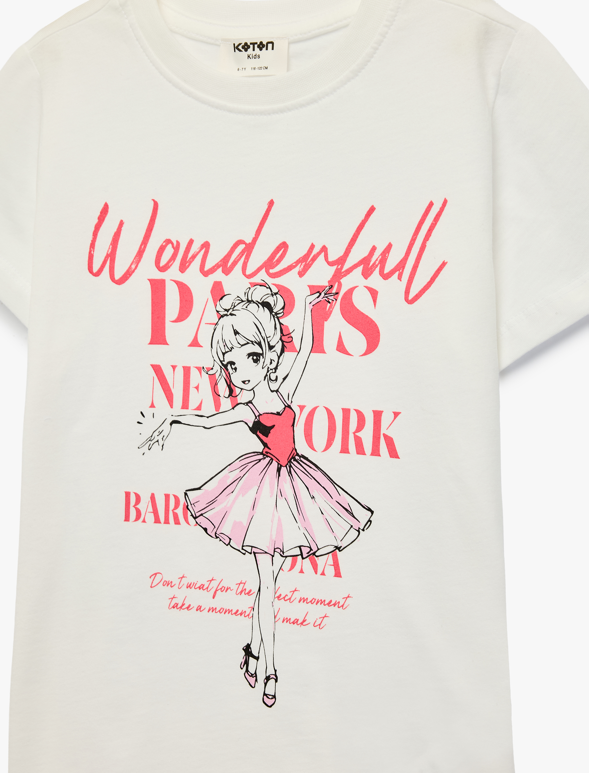  Kız Çocuk Baskılı Kısa Kollu Bisiklet Yaka Pamuklu Tişört