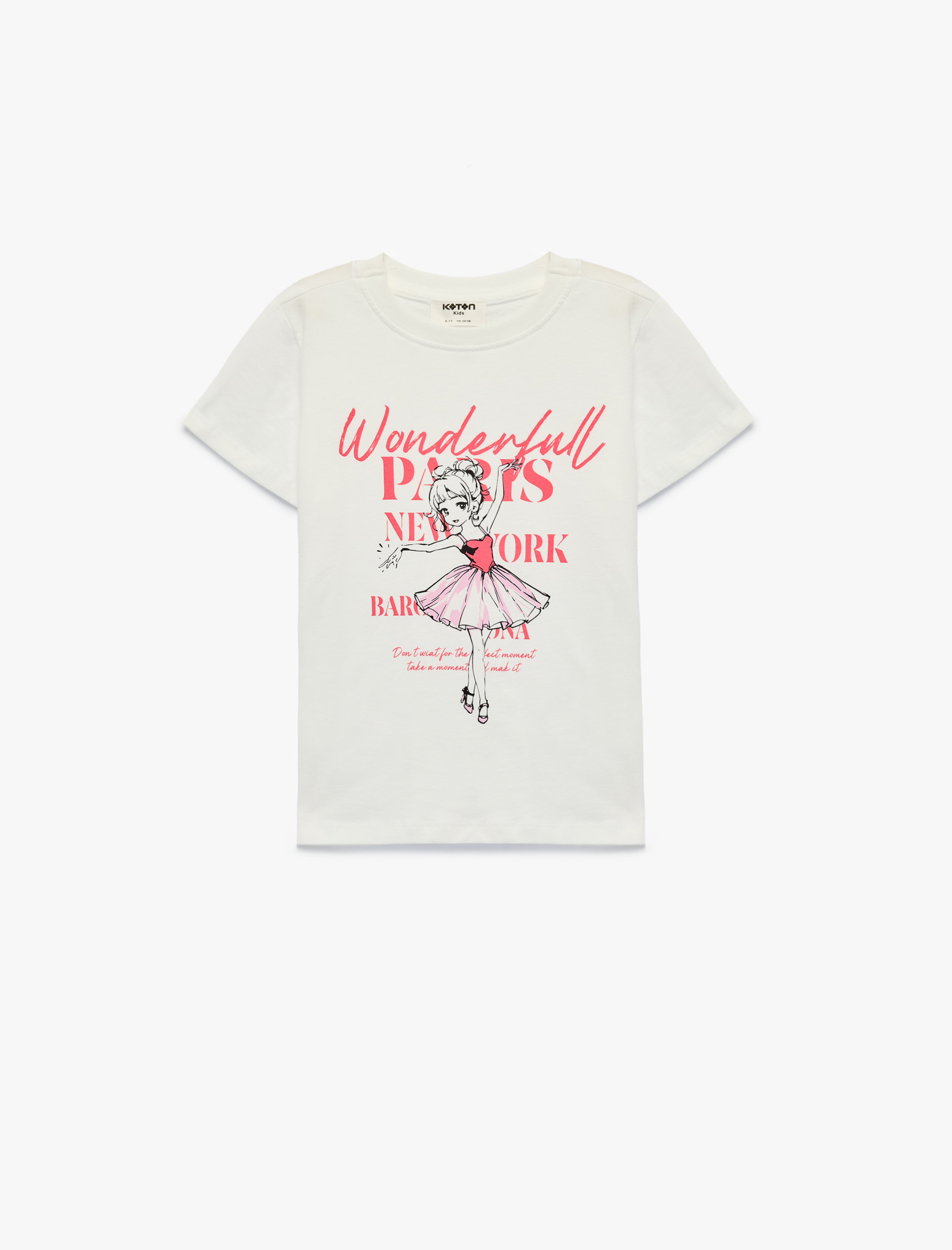  Kız Çocuk Baskılı Kısa Kollu Bisiklet Yaka Pamuklu Tişört