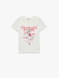 Baskılı Kısa Kollu Bisiklet Yaka Pamuklu Tişört