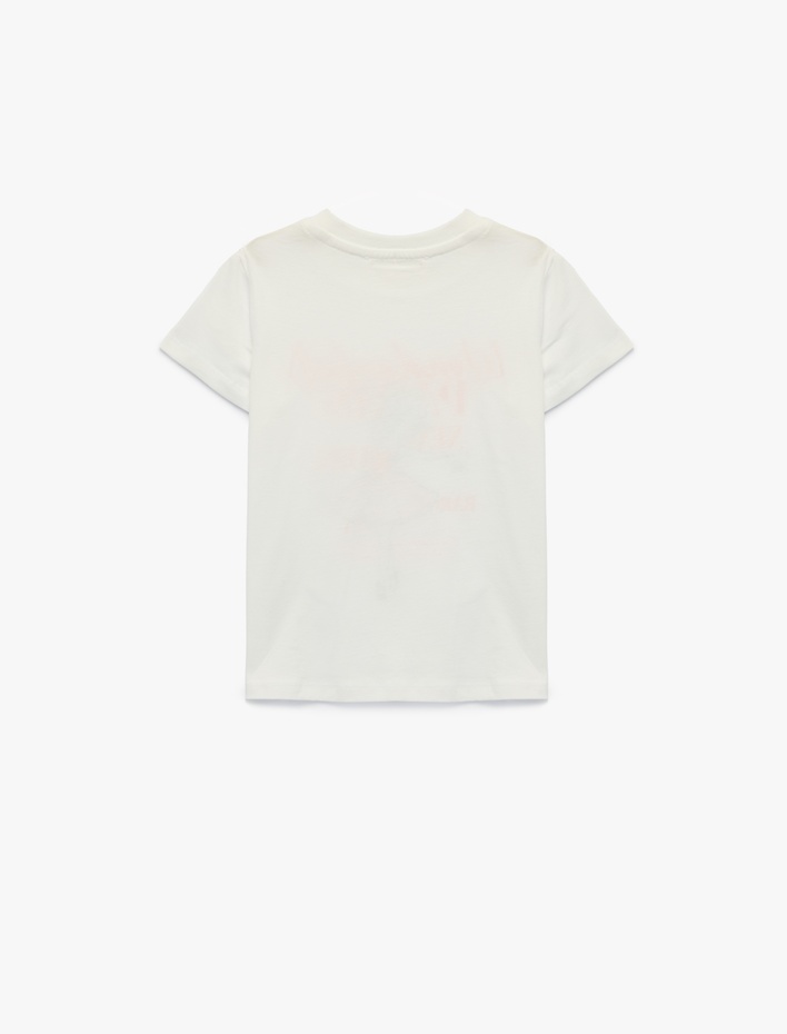 Kız Çocuk Baskılı Kısa Kollu Bisiklet Yaka Pamuklu Tişört