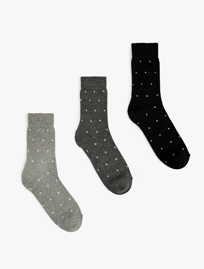 Erkek Puantiyeli Pamuklu 3'lü Soket Çorap Seti