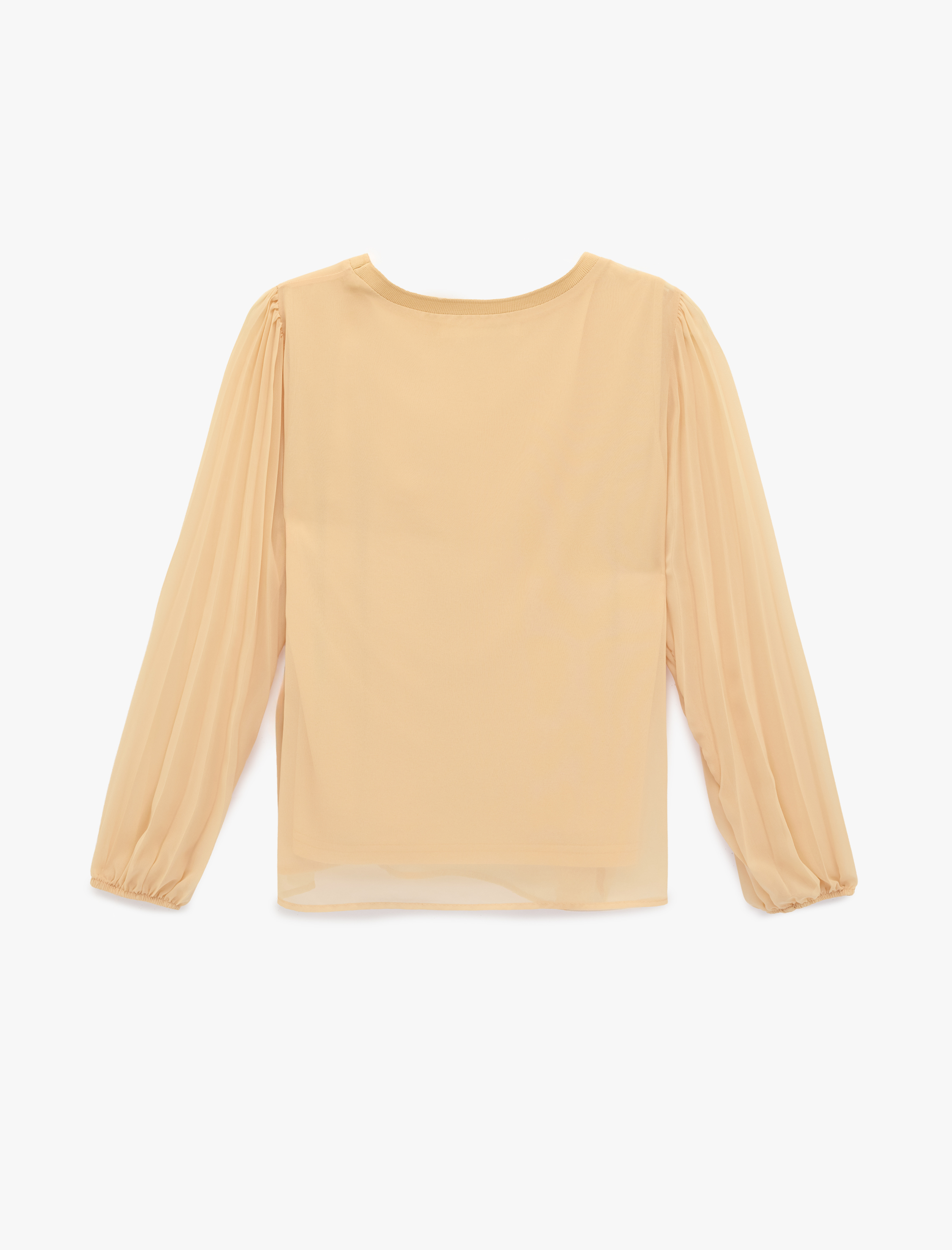   Uzun Kollu Bisiklet Yaka Pileli Şifon Bluz