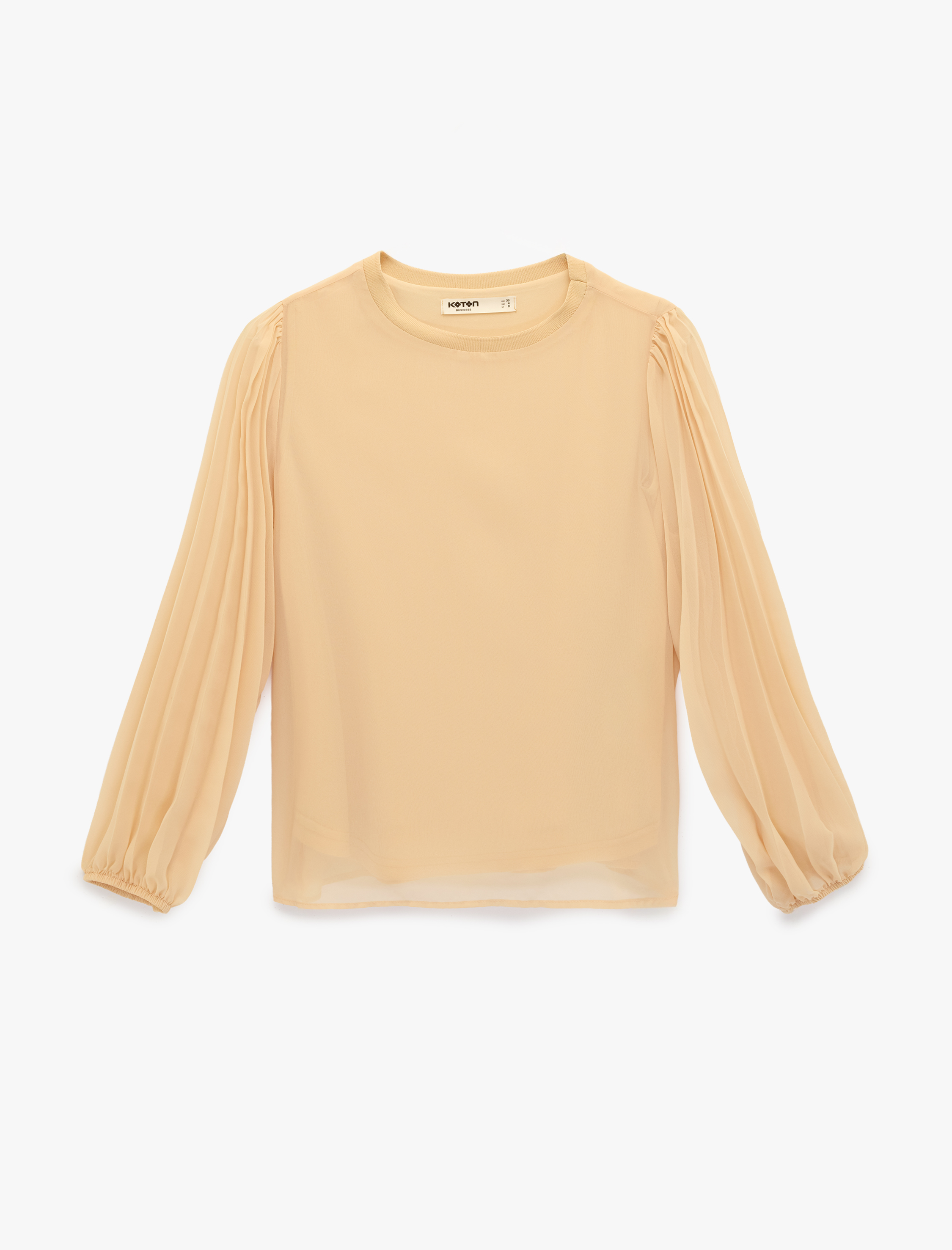   Uzun Kollu Bisiklet Yaka Pileli Şifon Bluz