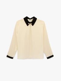 Yaka Detaylı Uzun Kollu Metal Aksesuarlı Gömlek