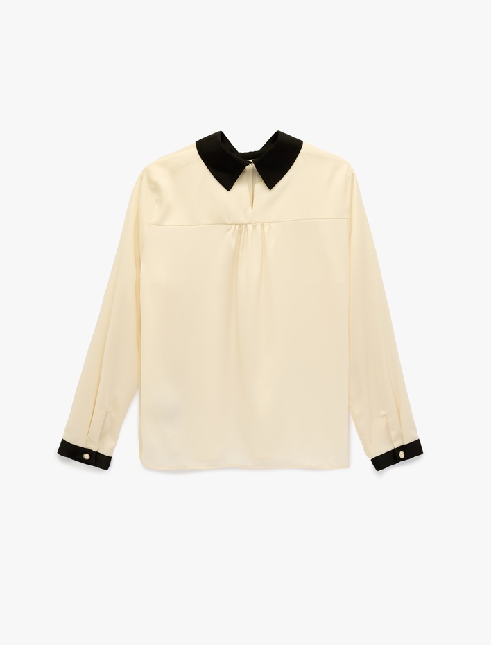  Yaka Detaylı Uzun Kollu Metal Aksesuarlı Gömlek