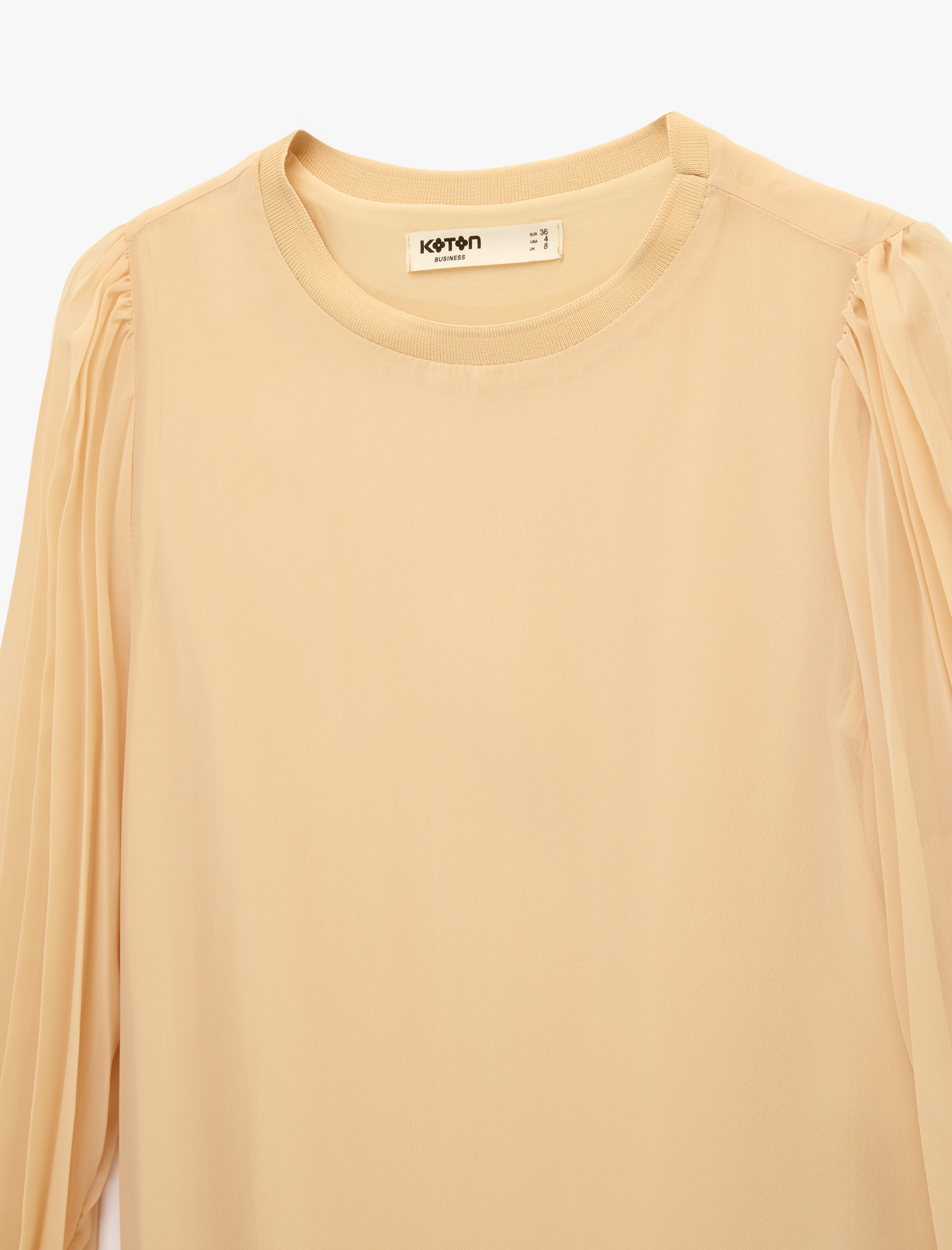   Uzun Kollu Bisiklet Yaka Pileli Şifon Bluz