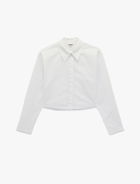 Regular Fit Pamuklu Klasik Yaka Uzun Kollu Crop Gömlek