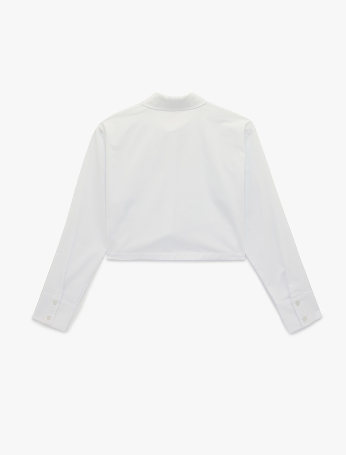  Regular Fit Pamuklu Klasik Yaka Uzun Kollu Crop Gömlek