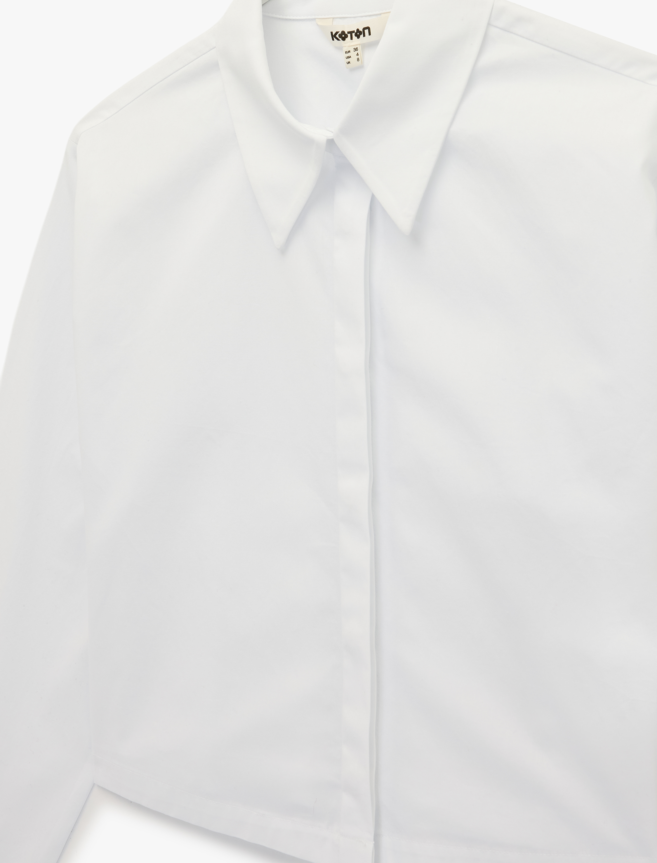   Regular Fit Pamuklu Klasik Yaka Uzun Kollu Crop Gömlek