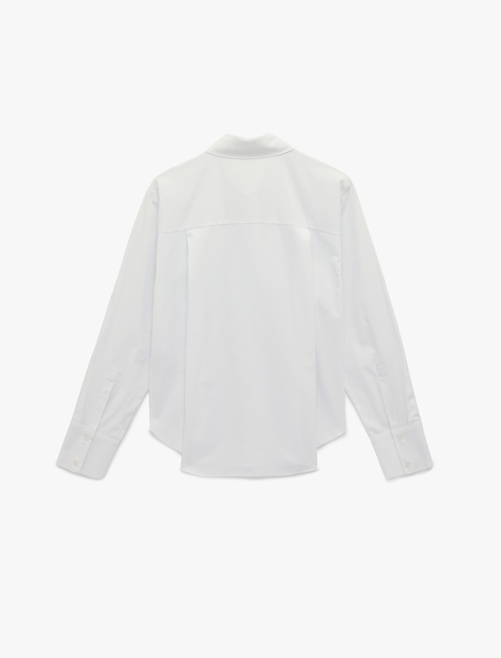  Pamuklu Klasik Yaka Düğmeli Uzun Kollu Oversize Gömlek