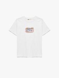 Regular Fit Kısa Kollu Pamuklu Bisiklet Yaka Baskılı Tişört