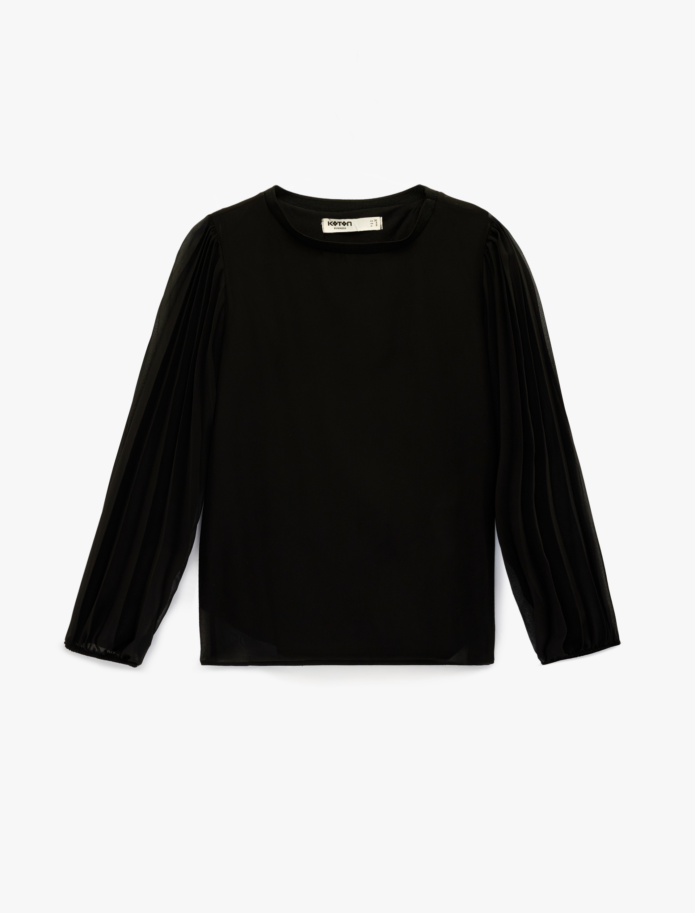   Uzun Kollu Bisiklet Yaka Pileli Bluz