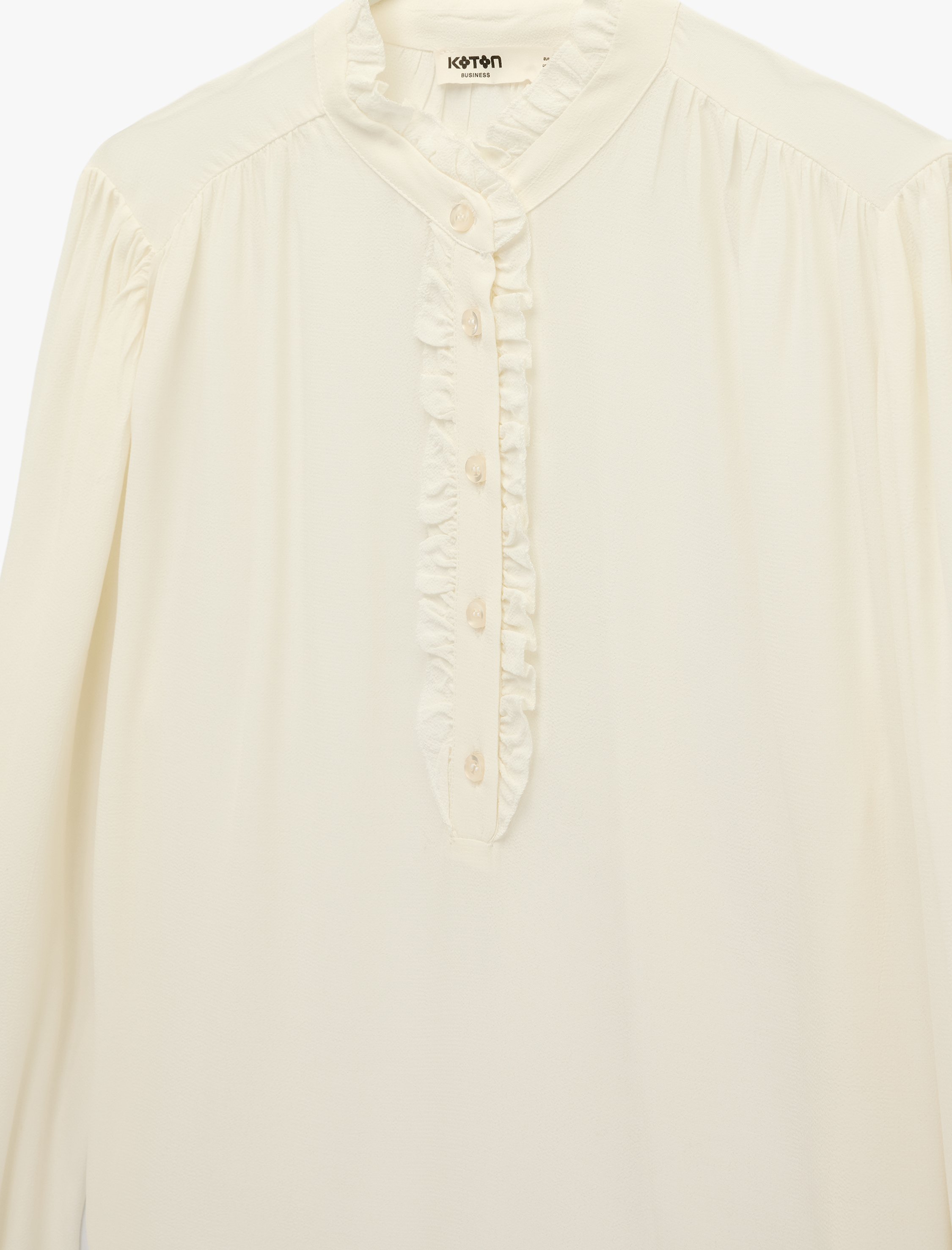   Uzun Kollu Fırfırlı Yaka Düğmeli Viskon Gömlek