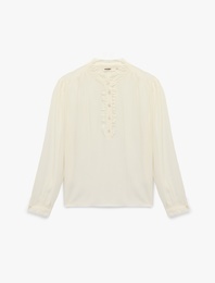 Uzun Kollu Fırfırlı Yaka Düğmeli Viskon Gömlek