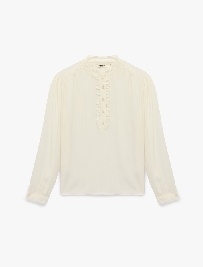  Uzun Kollu Fırfırlı Yaka Düğmeli Viskon Gömlek