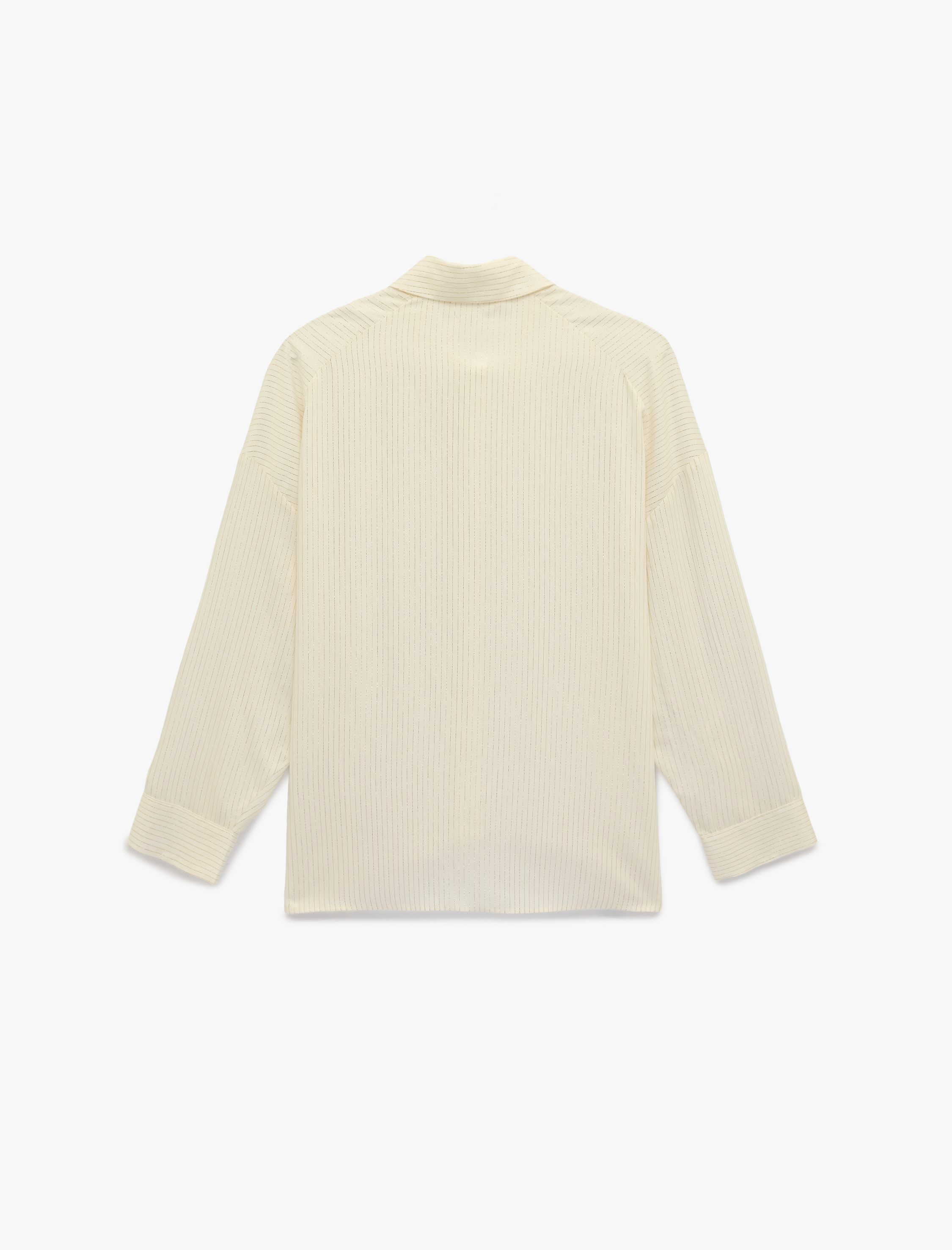   Viskon Karışımlı Uzun Kollu Düğme Aksesuarlı Klasik Yaka Çizgili Gömlek