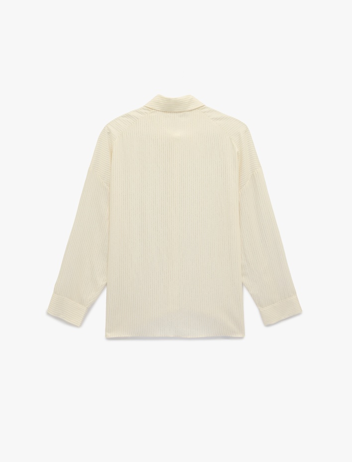  Viskon Karışımlı Uzun Kollu Düğme Aksesuarlı Klasik Yaka Çizgili Gömlek