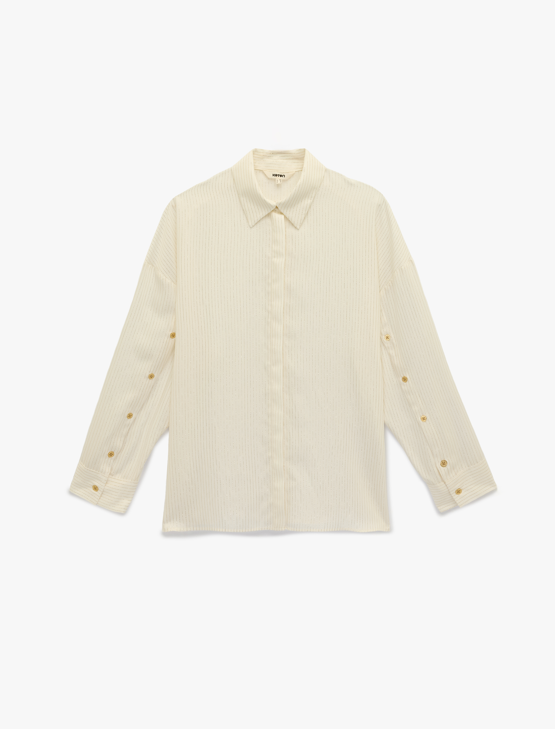   Viskon Karışımlı Uzun Kollu Düğme Aksesuarlı Klasik Yaka Çizgili Gömlek