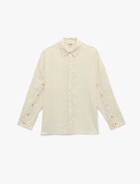 Viskon Karışımlı Uzun Kollu Düğme Aksesuarlı Klasik Yaka Çizgili Gömlek