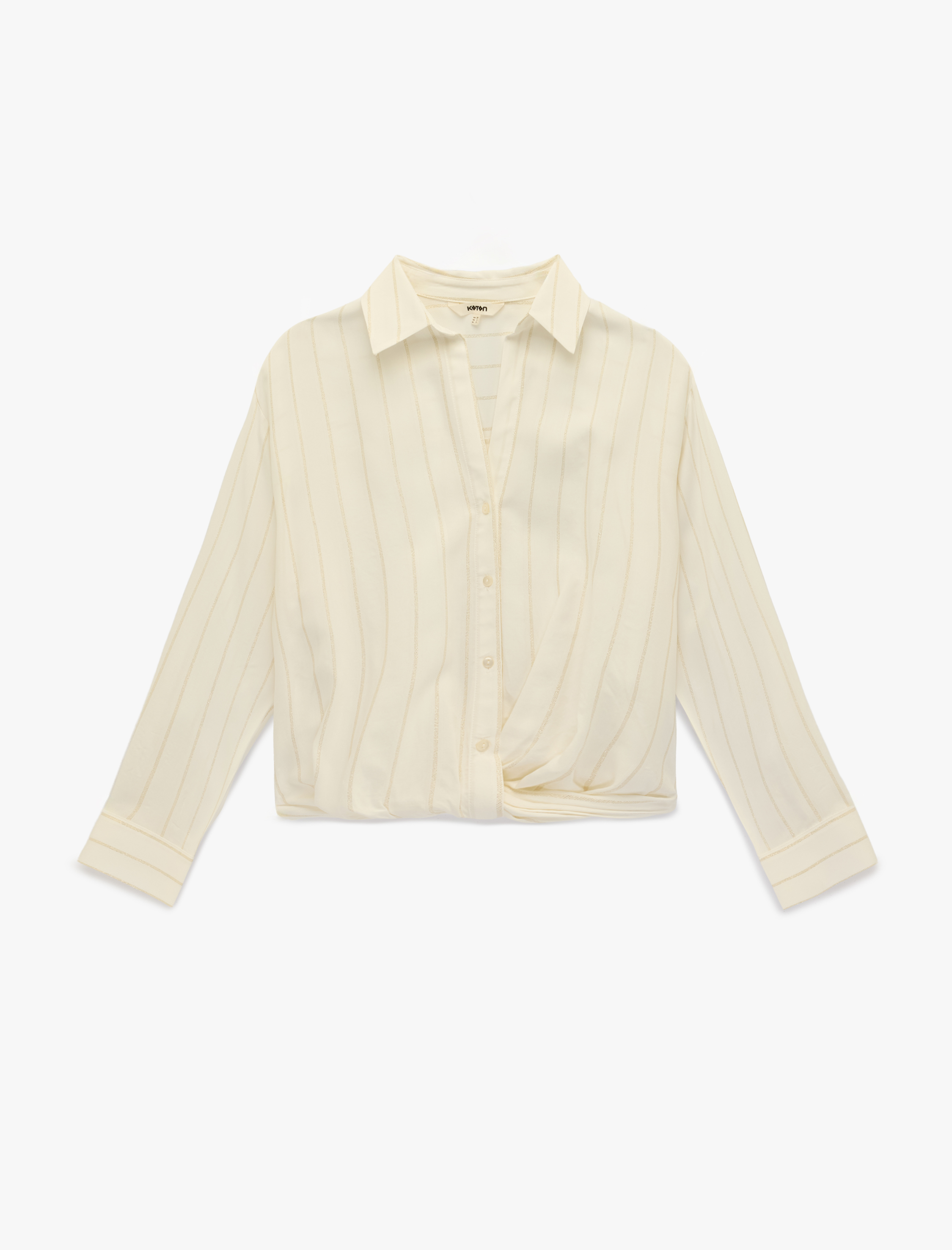   Regular Fit Klasik Yaka Viskon Büzgülü Asimetrik Uzun Kollu Gömlek